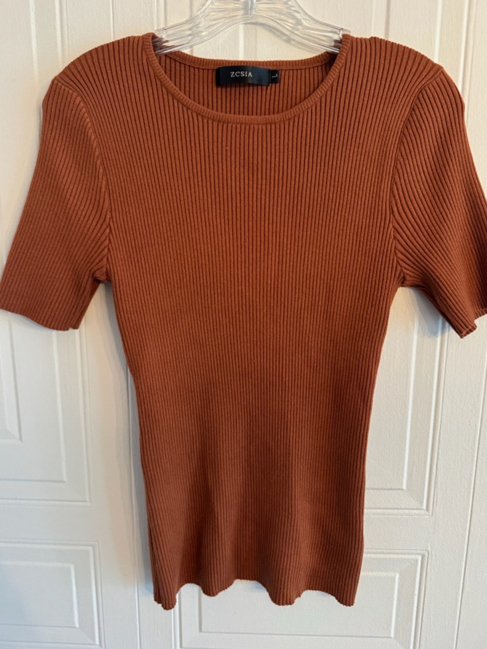 ZCSIA Women’s Ribbed Short Sleeve Top in Rust Brown Size Large